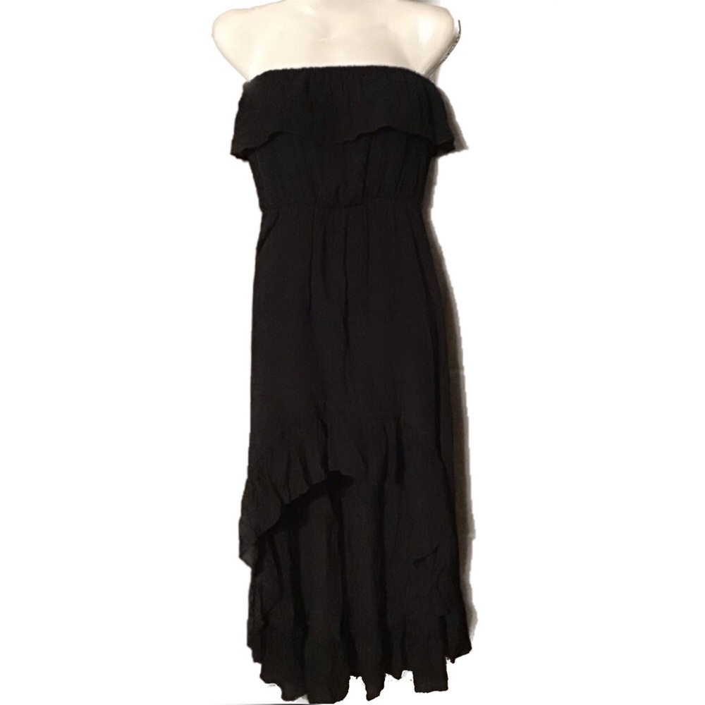 Designer Love Culture Black High Low Strapless Dress with Ruffle Breast Top